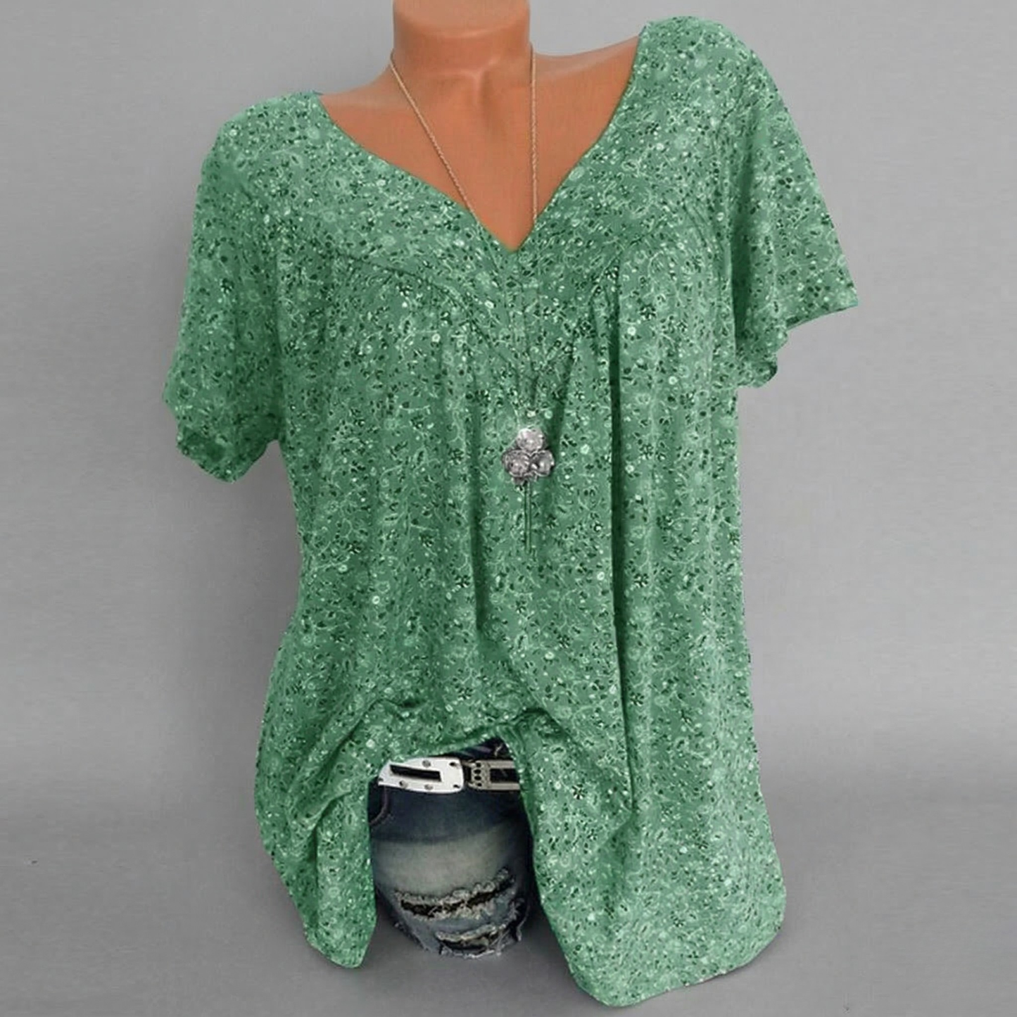 Ovwiss | T-shirt Élégance Florale Col V
