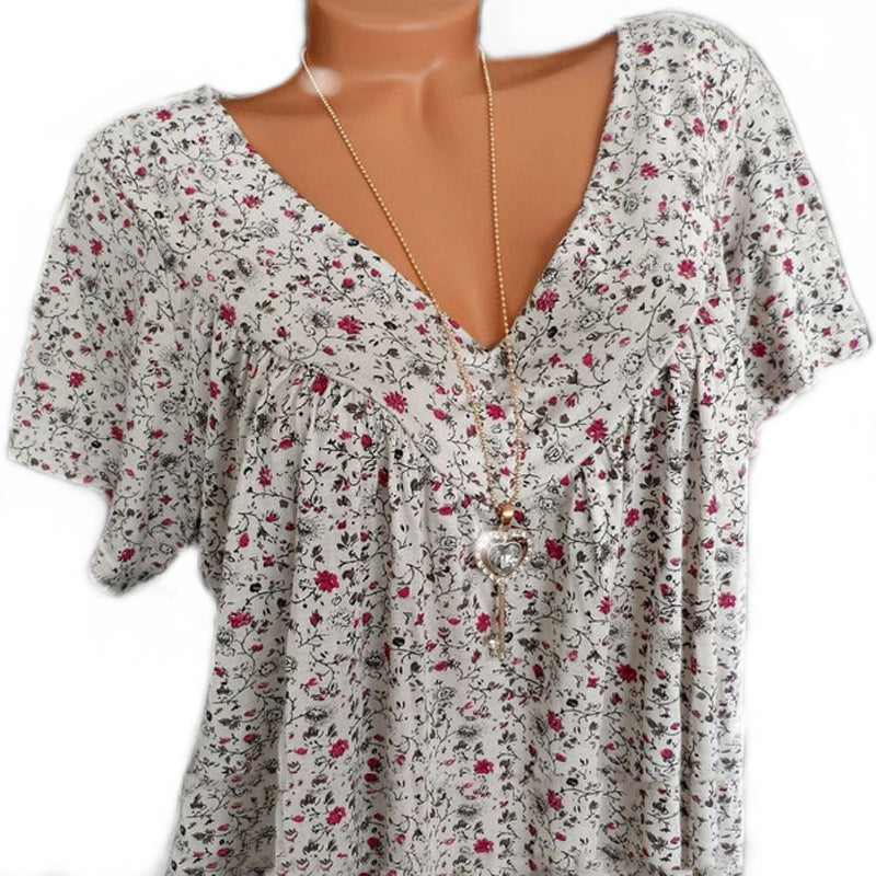 Ovwiss | T-shirt Élégance Florale Col V