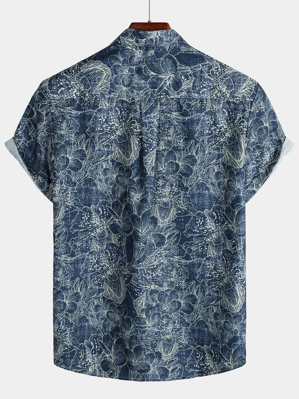 Chemise Bleu Marine À Manches Courtes De Vacances À Imprimé Floral Rétro Pour Hommes
