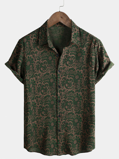 Chemise Homme Manches Courtes Rayon Léger Respirant Style Vintage Hawaï Vacances