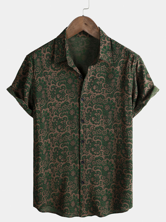 Chemise Homme Manches Courtes Rayon Léger Respirant Style Vintage Hawaï Vacances