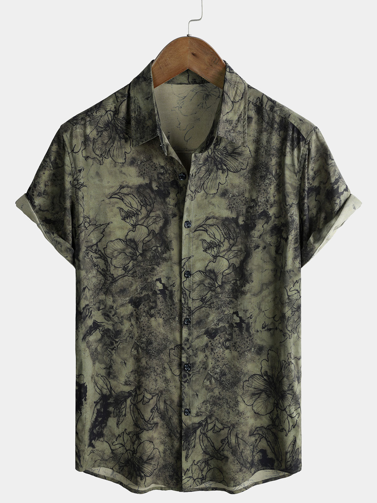 Chemise Homme Manches Courtes Rayon Léger Respirant Style Vintage Vacances