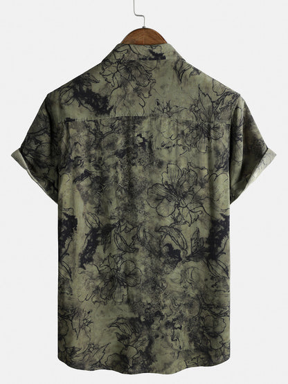 Chemise Homme Manches Courtes Rayon Léger Respirant Style Vintage Vacances