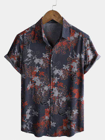 Chemise Homme Manches Courtes Rayon Léger Respirant Style Rétro Voyage Île