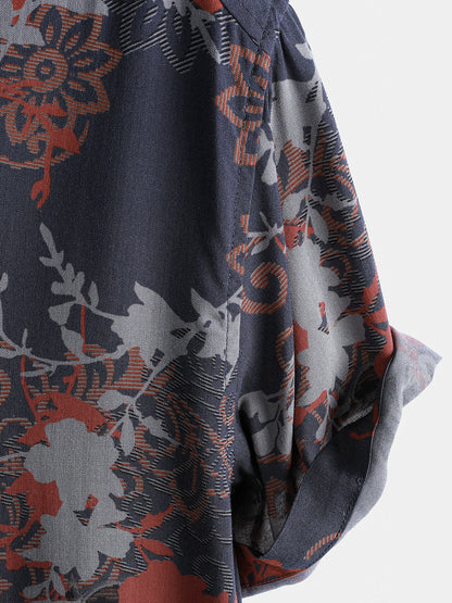 Chemise Homme Manches Courtes Rayon Léger Respirant Style Rétro Voyage Île