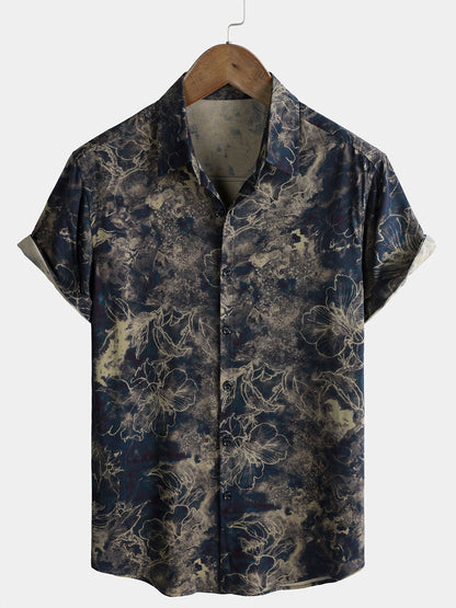 Chemise Homme Manches Courtes Rayon Léger Respirant Style Vintage Vacances Loisirs