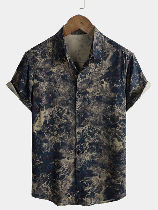 Chemise Homme Manches Courtes Rayon Léger Respirant Style Vintage Vacances Loisirs