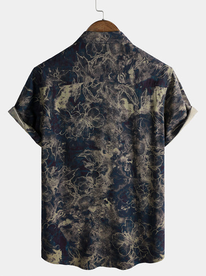 Chemise Homme Manches Courtes Rayon Léger Respirant Style Vintage Vacances Loisirs