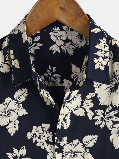 Chemise homme manches courtes imprimé floral tropical marine en rayon