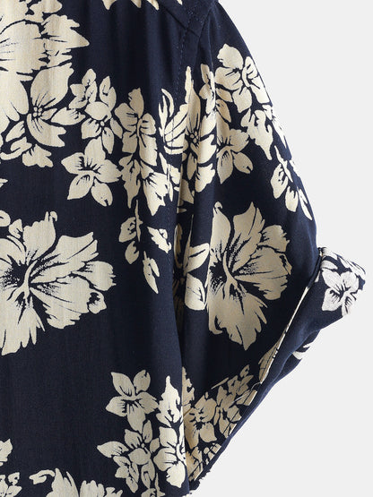Chemise homme manches courtes imprimé floral tropical marine en rayon