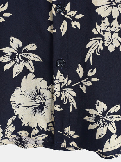 Chemise homme manches courtes imprimé floral tropical marine en rayon