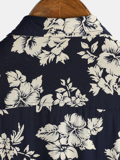 Chemise homme manches courtes imprimé floral tropical marine en rayon