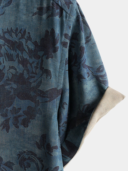 Chemise Homme Rayonne Imprimé Floral Bohème Vintage Manches Courtes