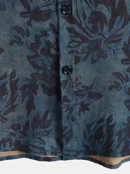 Chemise Homme Rayonne Imprimé Floral Bohème Vintage Manches Courtes