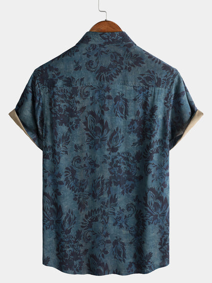 Chemise Homme Rayonne Imprimé Floral Bohème Vintage Manches Courtes