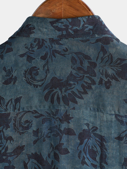 Chemise Homme Rayonne Imprimé Floral Bohème Vintage Manches Courtes