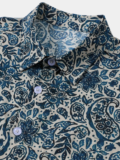 Chemise Homme Imprimé Floral Paisley Style Bohème Casual Manches Courtes