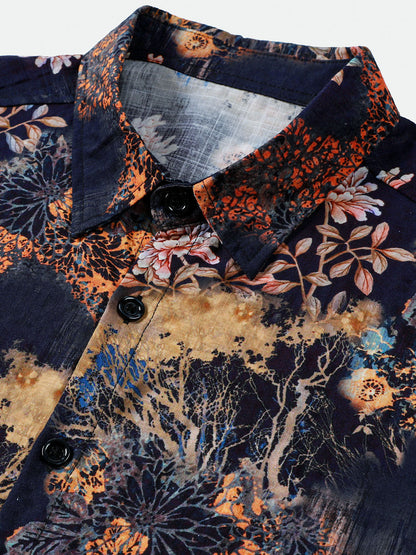 Chemise homme manches courtes motif floral vintage vacances d’été