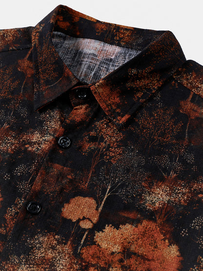 Chemise homme manches courtes imprimé paysage botanique style rétro