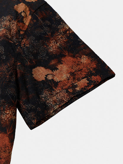 Chemise homme manches courtes imprimé paysage botanique style rétro