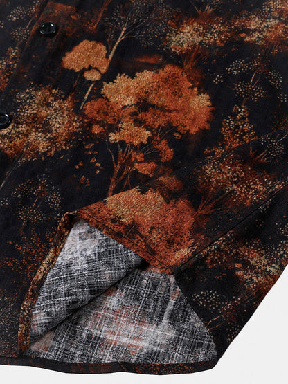 Chemise homme manches courtes imprimé paysage botanique style rétro