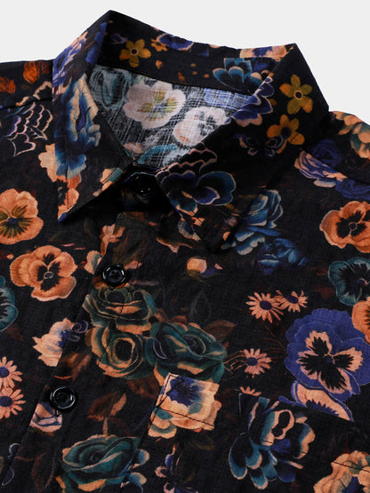 Chemise homme manches courtes imprimé floral vintage style bohème