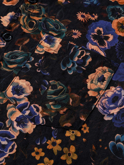Chemise homme manches courtes imprimé floral vintage style bohème