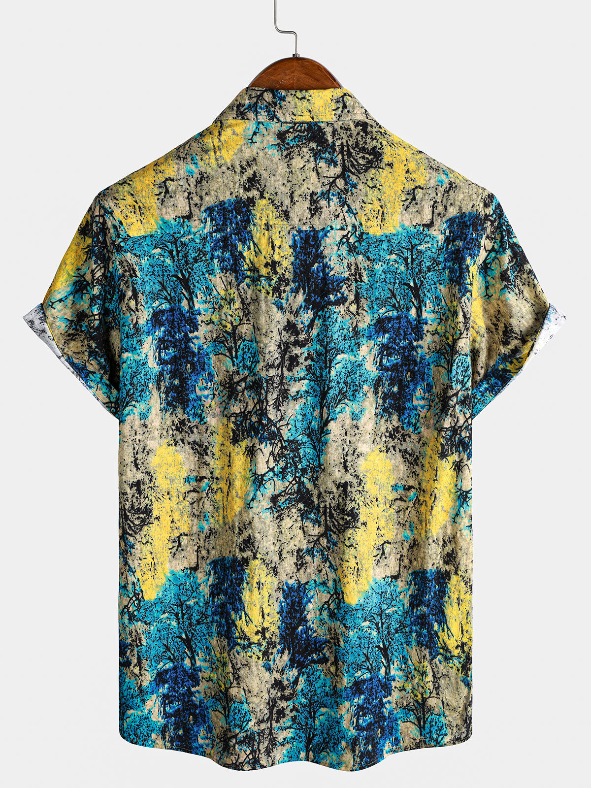 Chemise homme manches courtes imprimé abstrait vintage style bohème