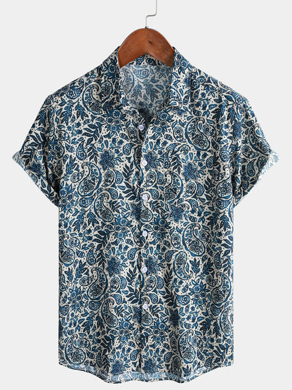 Chemise Homme Imprimé Floral Paisley Style Bohème Casual Manches Courtes