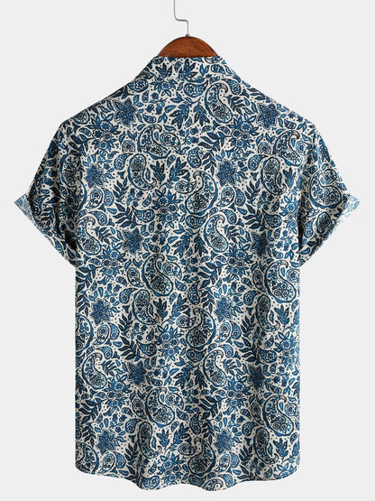 Chemise Homme Imprimé Floral Paisley Style Bohème Casual Manches Courtes