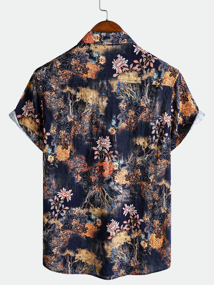 Chemise homme manches courtes motif floral vintage vacances d’été