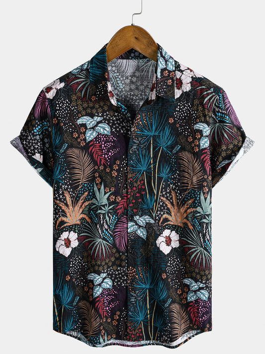 Chemise homme manches courtes imprimé floral tropical hawaïen