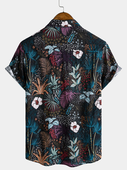Chemise homme manches courtes imprimé floral tropical hawaïen