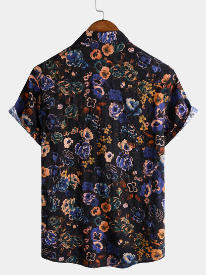 Chemise homme manches courtes imprimé floral vintage style bohème