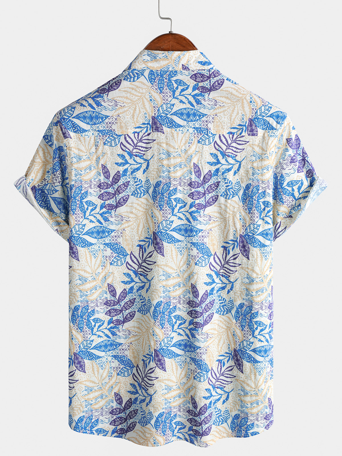 Chemise homme manches courtes imprimé feuilles tropicales style bohème
