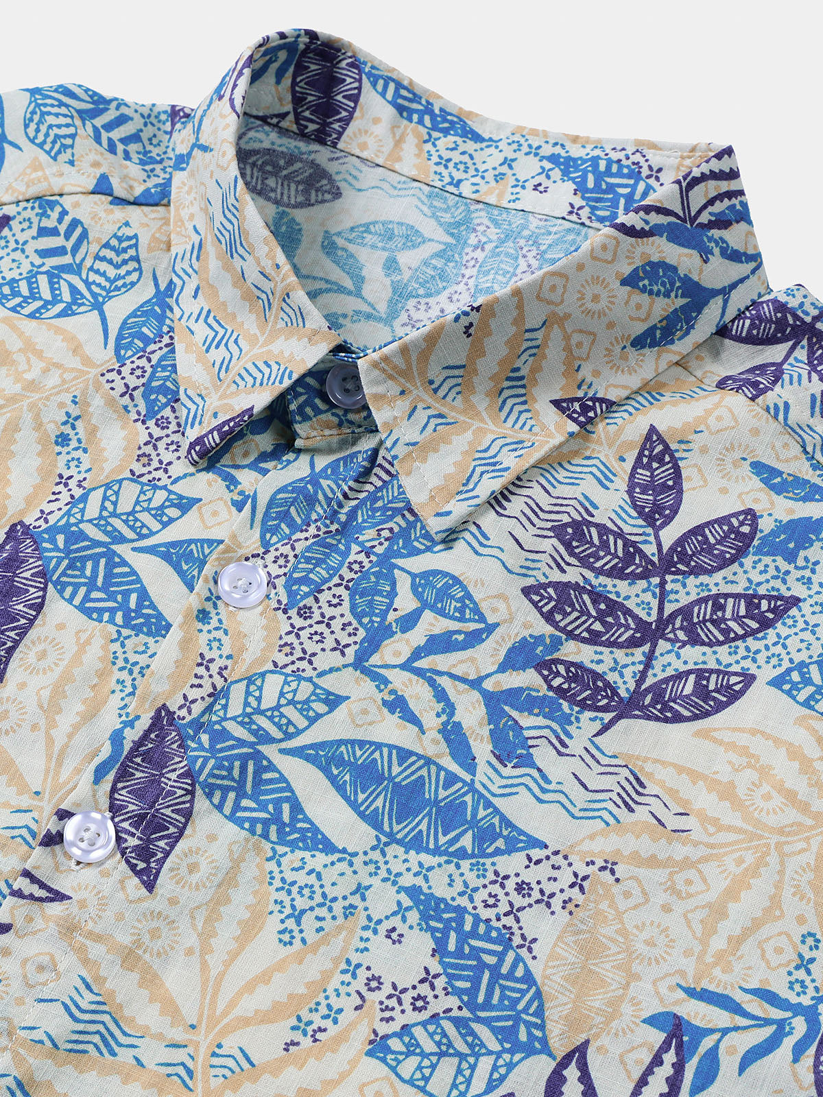 Chemise homme manches courtes imprimé feuilles tropicales style bohème