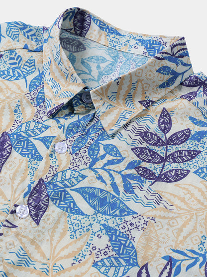 Chemise homme manches courtes imprimé feuilles tropicales style bohème
