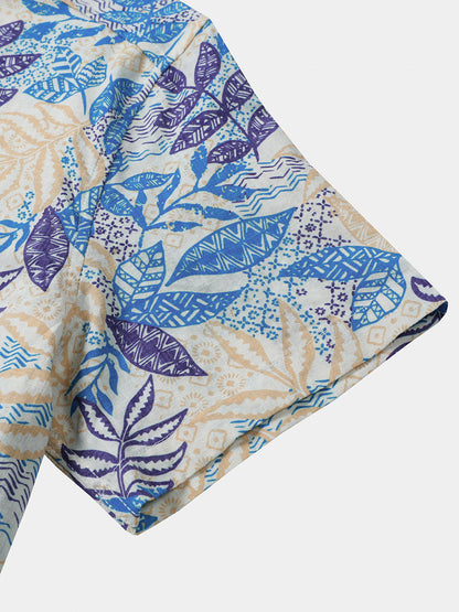 Chemise homme manches courtes imprimé feuilles tropicales style bohème