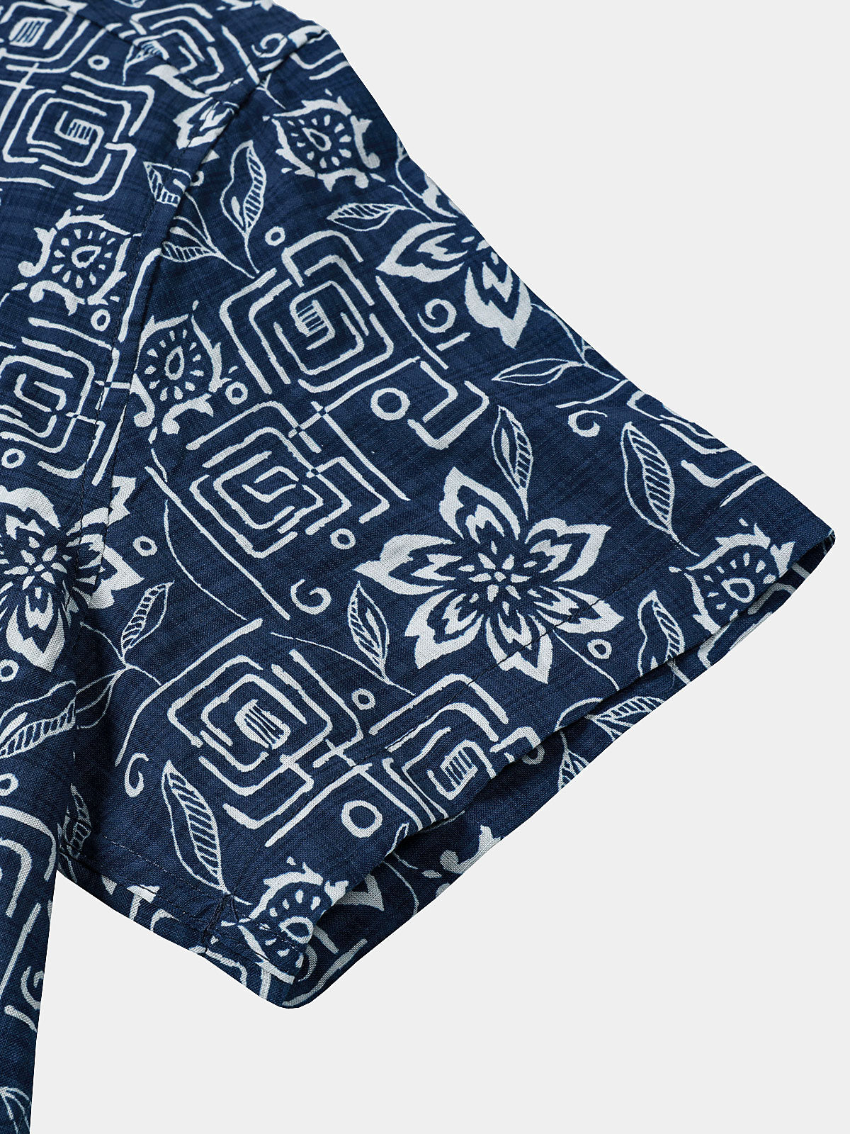 Chemise Homme Imprimé Géométrique Floral Bleu Marine Style Bohème Casual Manches Courtes