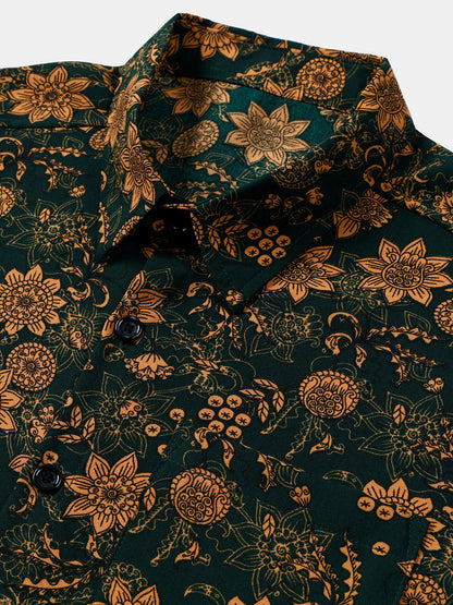 Chemise Homme Imprimé Floral Vintage Style Bohème Casual Manches Courtes