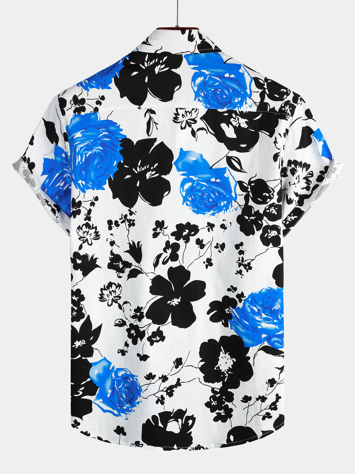 Chemise à manches courtes en coton à fleurs bleues décontractée à imprimé floral pour hommes