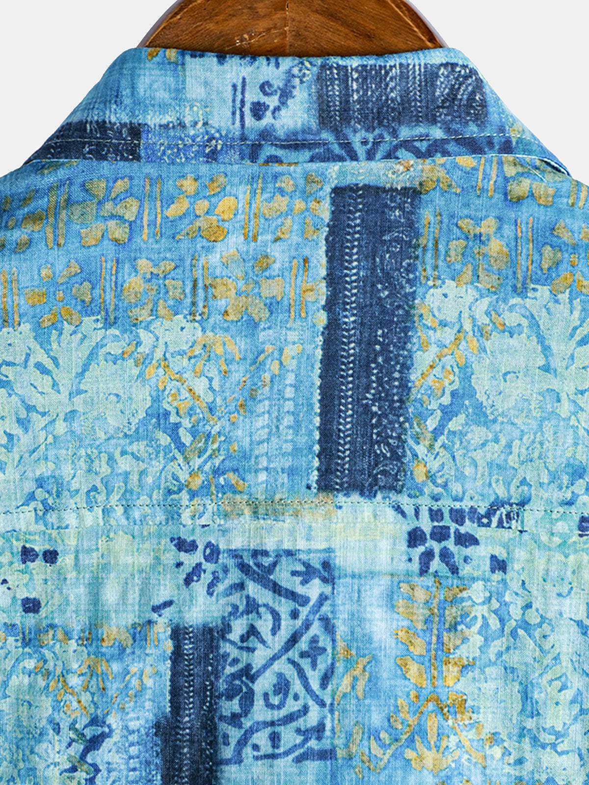 Chemise homme manches courtes patchwork en coton respirant boutonnée