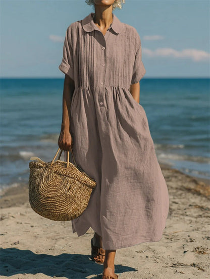 Ovwiss| Robe Chemise Fluide en Coton Élégant
