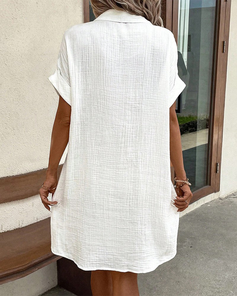 Robe Boutonnée en Lin avec Poches