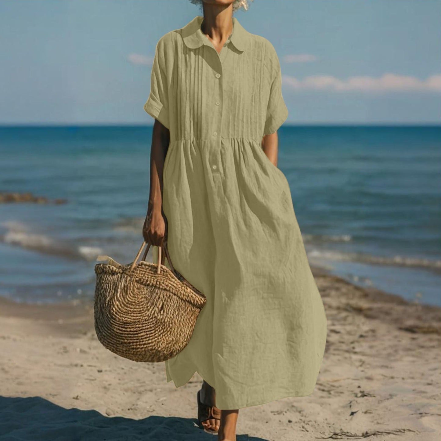 Ovwiss| Robe Chemise Fluide en Coton Élégant