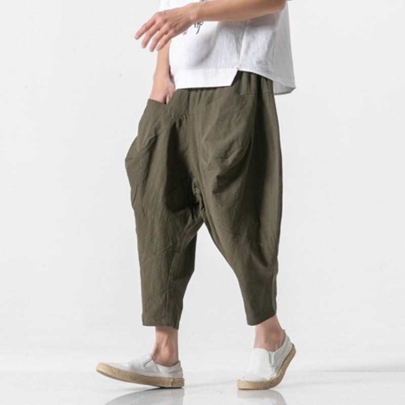 Pantalon Sarouel Ample en Coton et Lin
