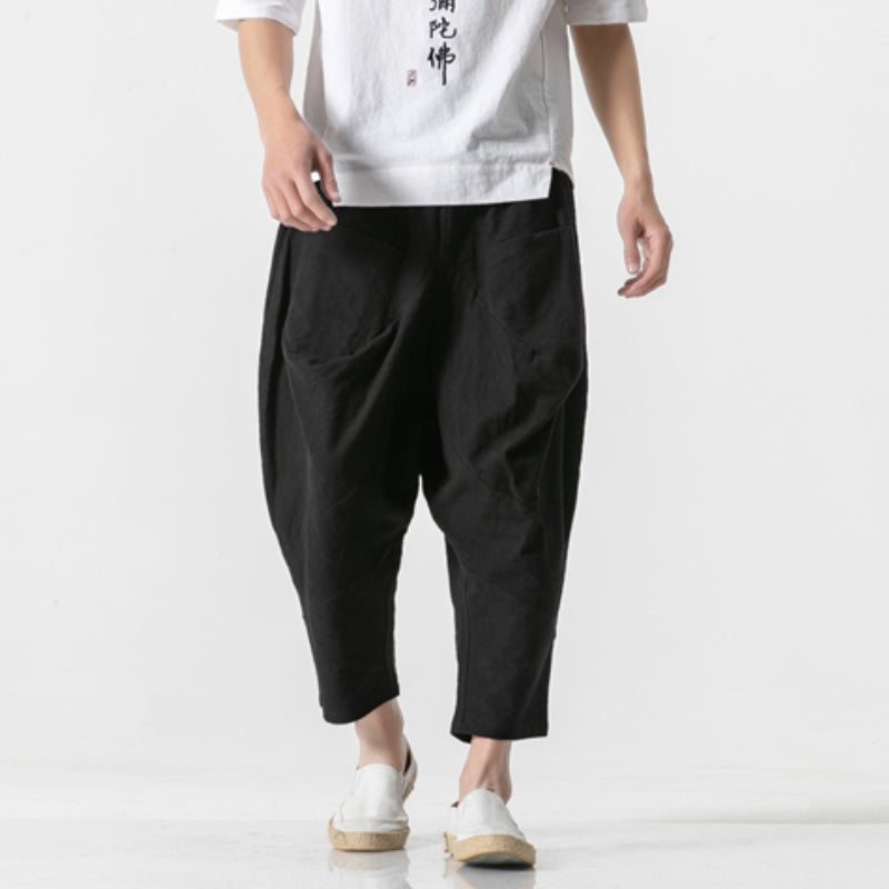 Pantalon Sarouel Ample en Coton et Lin