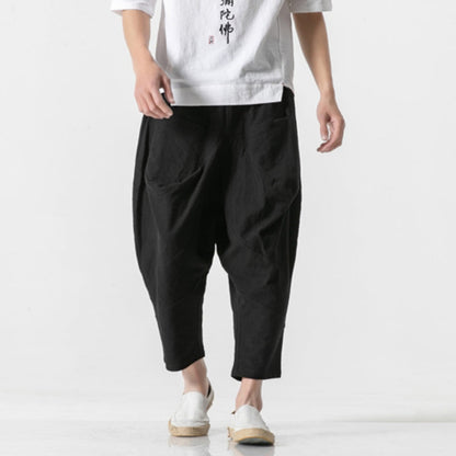 Pantalon Sarouel Ample en Coton et Lin