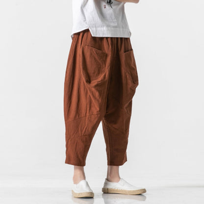 Pantalon Sarouel Ample en Coton et Lin