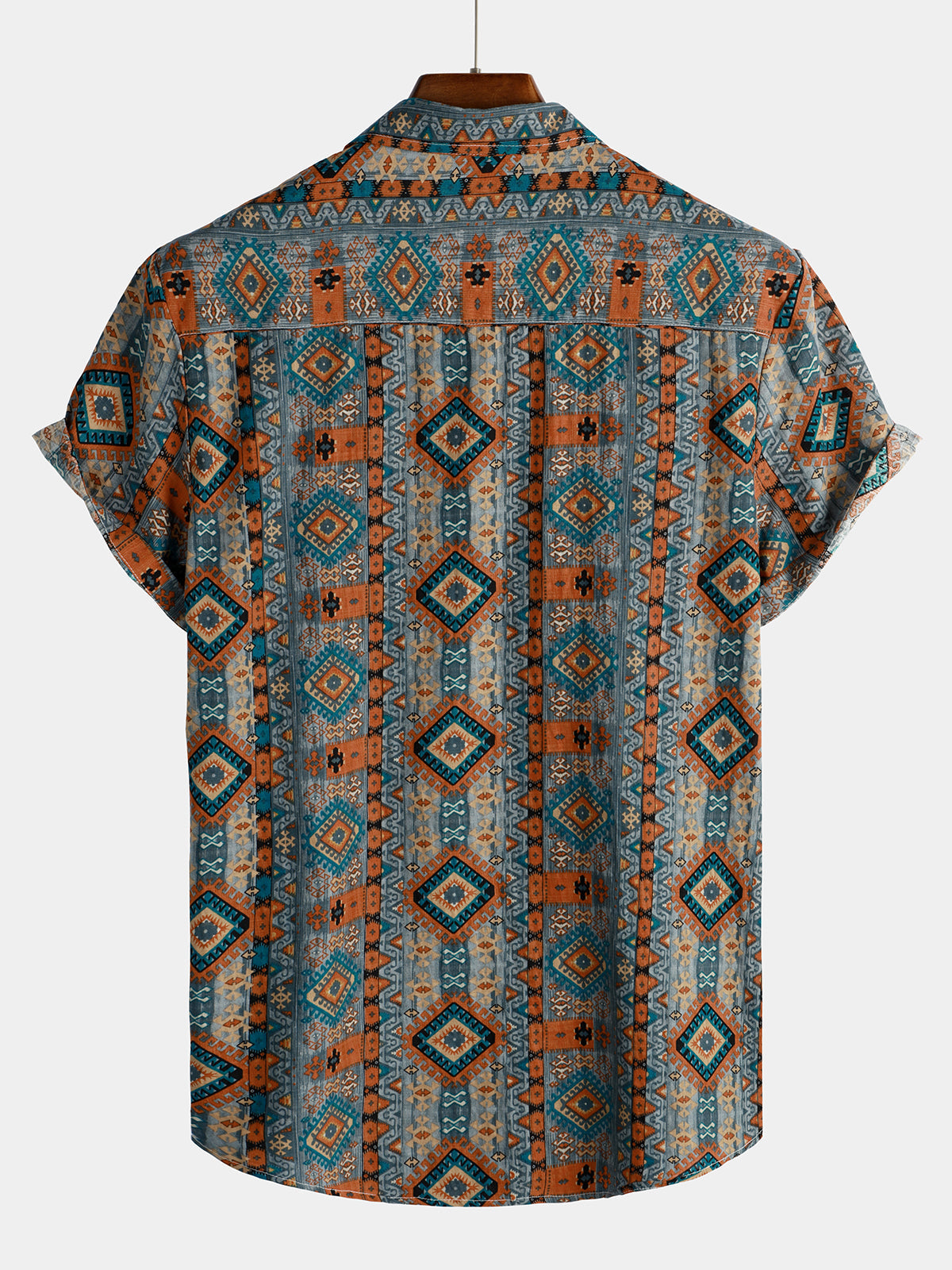 Chemise Homme Rétro Années 70 Patchwork Vintage Manches Courtes Boutonnée
